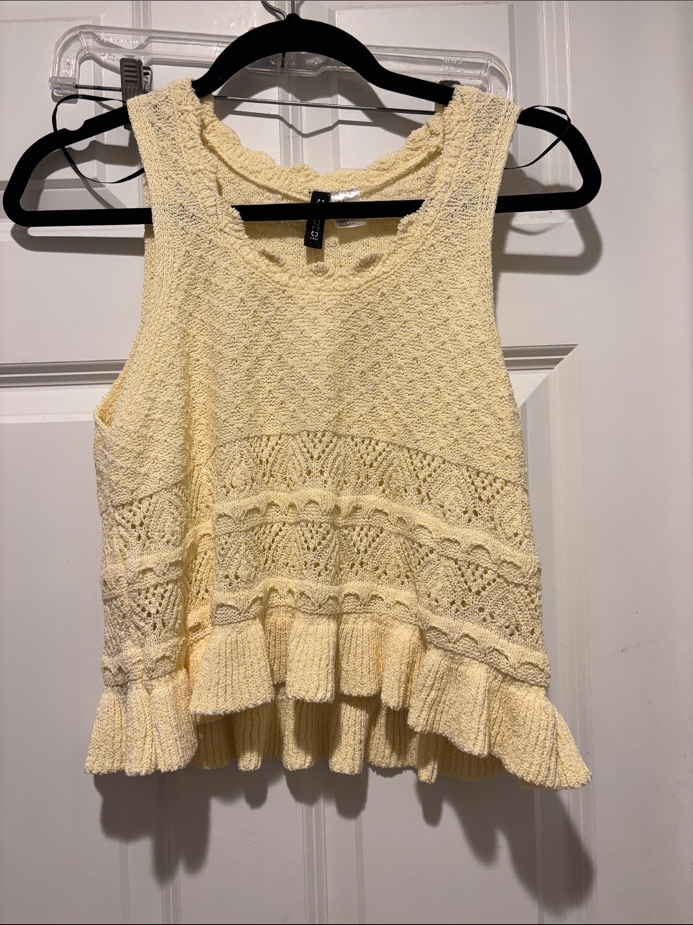 H&M Pale Yellow Crocheted Ruffle-Hem Tank